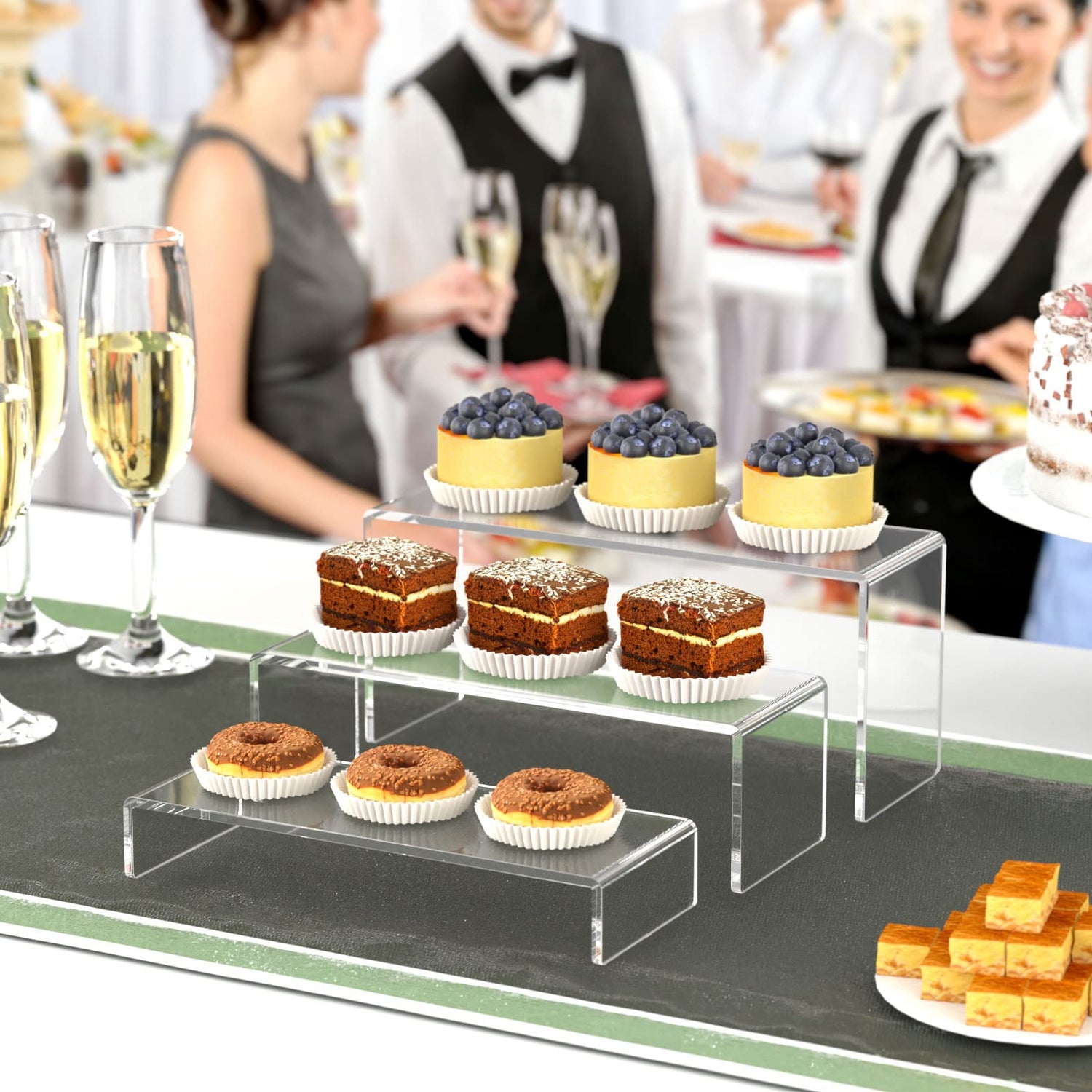 HIIMIEI Acrylic Display Riser, 6 Pcs 9" Large Acrylic Risers, Clear Rectangular Display Shelf for Cupcake Stand, Tiered Display Stand for Gemstone, HIIMIEI