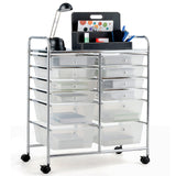 COSTWAY 12-Drawer Rolling Storage Cart, Moveable Art Craft Organizer W/Lockable Wheels, Metal Shelf, Files Arrangement Tools Makeup Storage Cart for COSTWAY