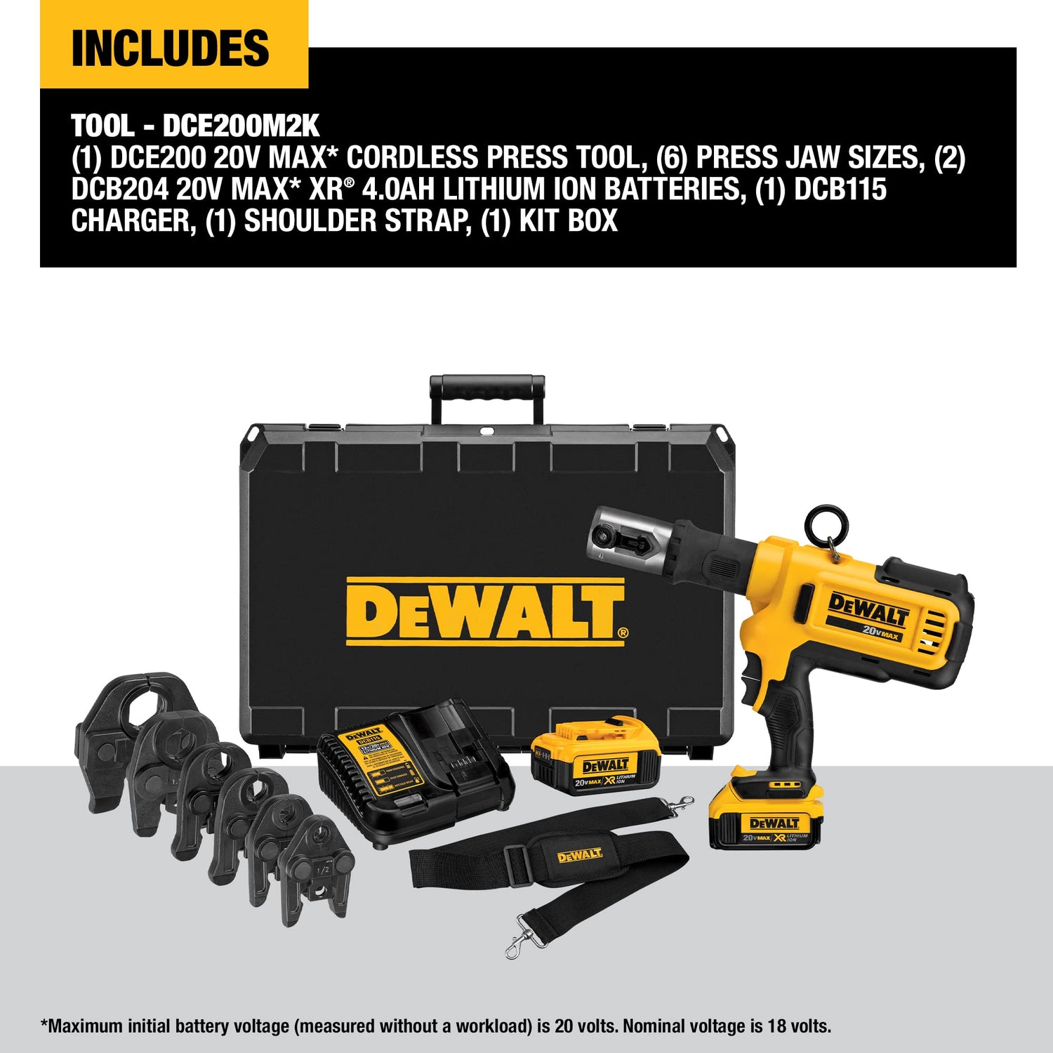 DEWALT 20V MAX Cordless Plumbing Pipe Press Tool Kit with Crimping Heads, Pro Press Tool For Copper Pipe and Stainless Steel Pipes, ½”-1 ¼”, 2 DEWALT