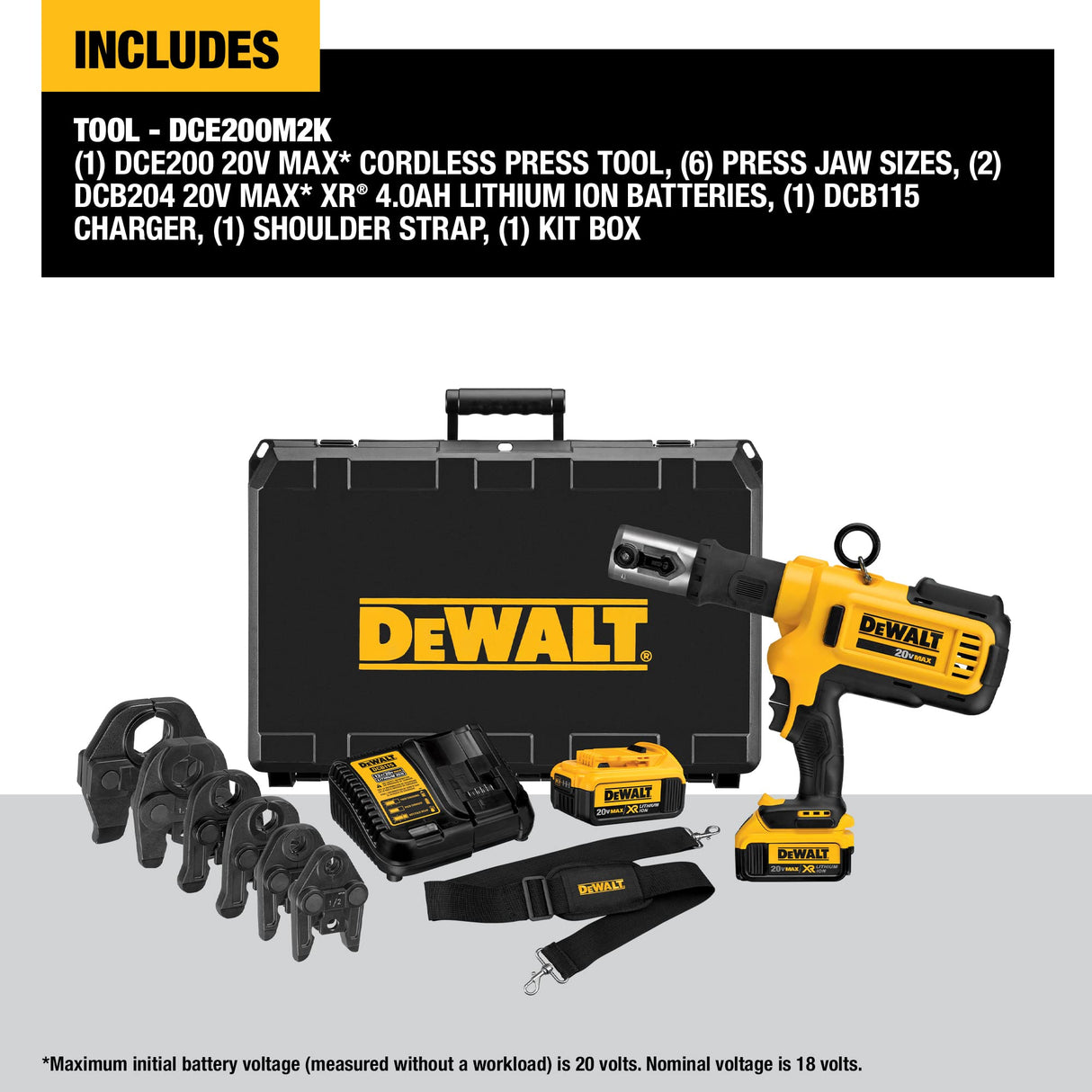 DEWALT 20V MAX Cordless Plumbing Pipe Press Tool Kit with Crimping Heads, Pro Press Tool For Copper Pipe and Stainless Steel Pipes, ½”-1 ¼”, 2 DEWALT