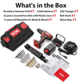 DCK Brushless Hammer Drill, 20V Max Hammer Drill Cordless, 531In-lb,36000 BPM,1/2" All-Metal Chuck, Variable Speeds, 22+1+1 Torque Setting, 4.0Ah DCK