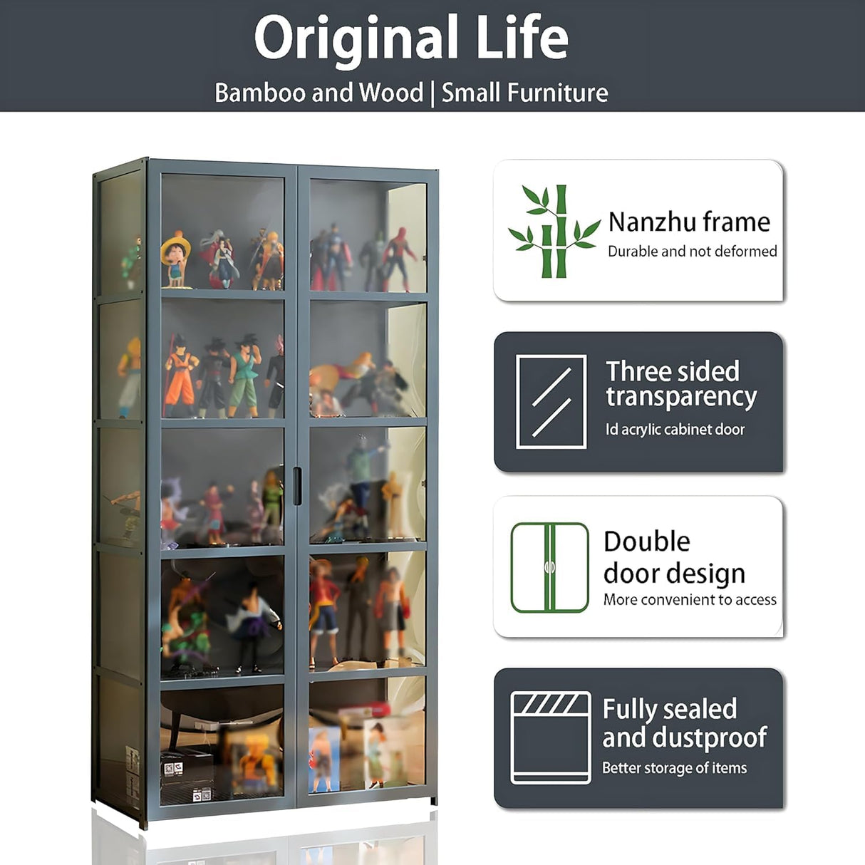 Curio Display Cabinet, Storage Cabinet with 5-Tier Storage Shelves, Display Case with Acrylic Cabinet Door, Toy Organizers Rack & Display Shelf QEWYHGRY