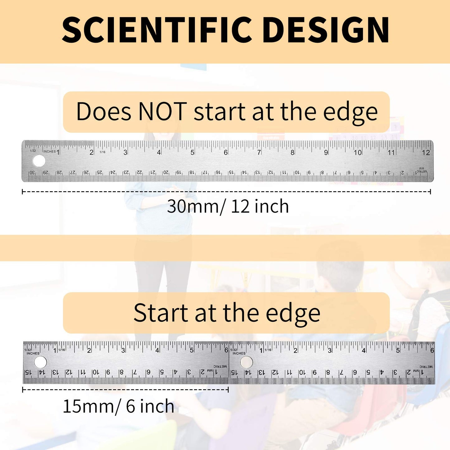 3 Pieces Stainless Steel Cork Back Rulers Set 1 Piece 12 Inch and 2 Pieces 6 Inch Non Slip Straight Edge Rulers with Inch and Metric Graduations for - WoodArtSupply