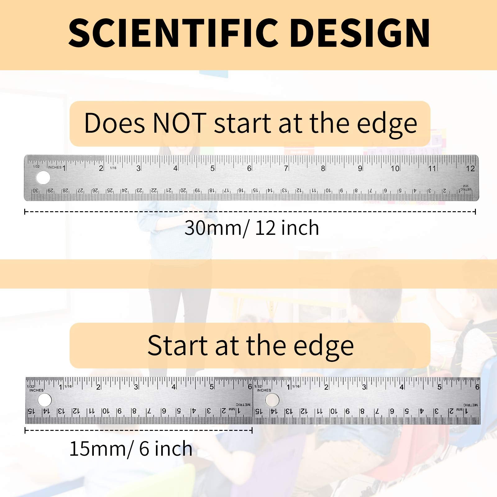 3 Pieces Stainless Steel Cork Back Rulers Set 1 Piece 12 Inch and 2 Pieces 6 Inch Non Slip Straight Edge Rulers with Inch and Metric Graduations for - WoodArtSupply