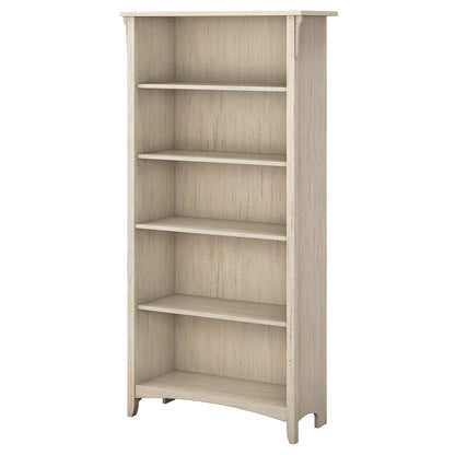 Bush Furniture Salinas Vintage 5-Shelf Bookcase in Antique White - Modern Farmhouse Style for Home and Office - WoodArtSupply