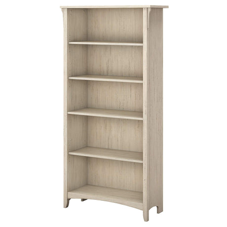 Bush Furniture Salinas Vintage 5-Shelf Bookcase in Antique White - Modern Farmhouse Style for Home and Office Bush Business Furniture