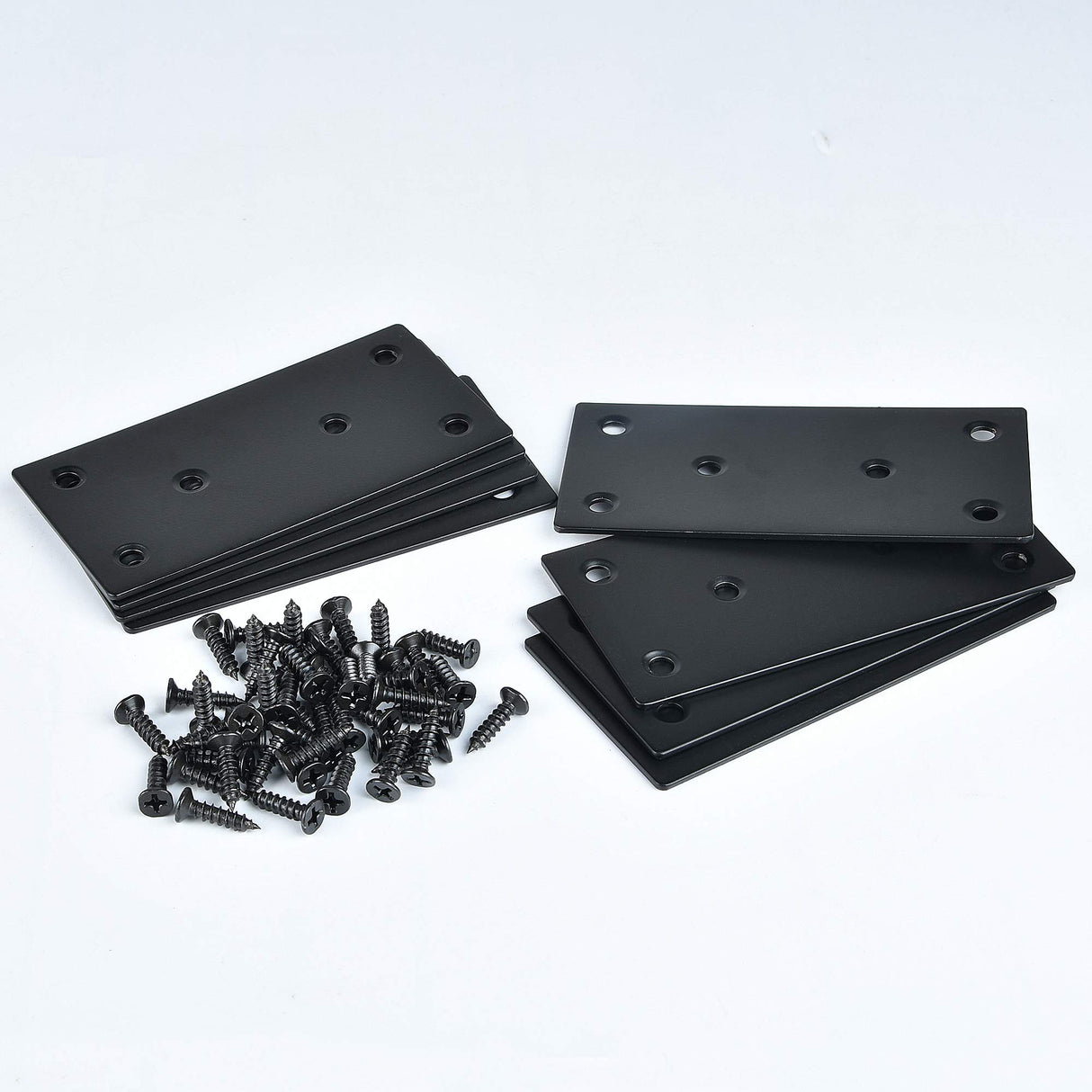 Worldity 8PCS Black Straight Brace, 3.94 x 1.97 Inches Wood Bracket, Flat Straight Mending Plates with Mounting Screws, Joining Fixing Bracket for Worldity