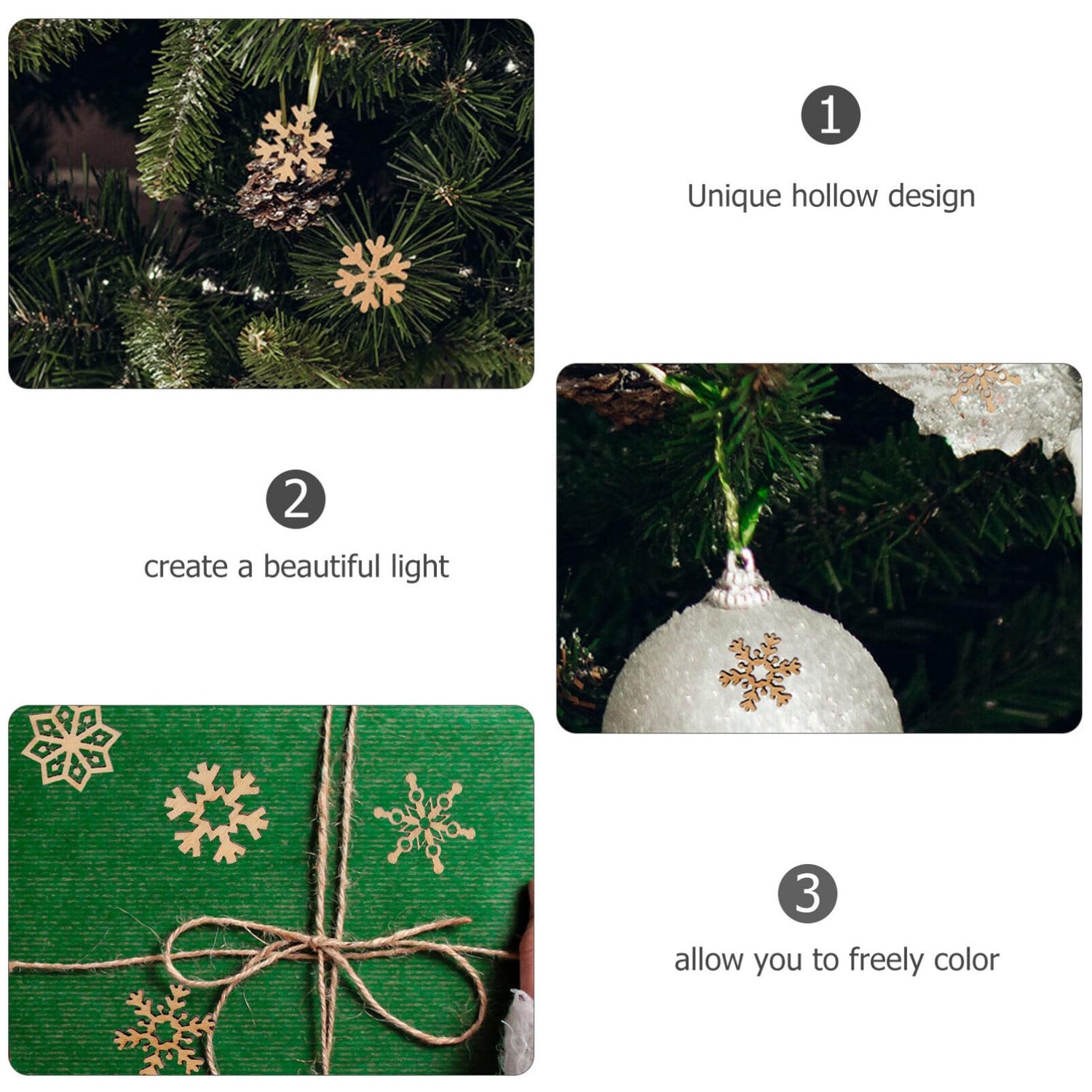 VOSAREA Christmas Unfinished Wooden Snowflake Ornaments: 200pcs Snowflake Hanging Cutouts Blank Wood Slices DIY Craft Embellishments for Xmas Tree VOSAREA