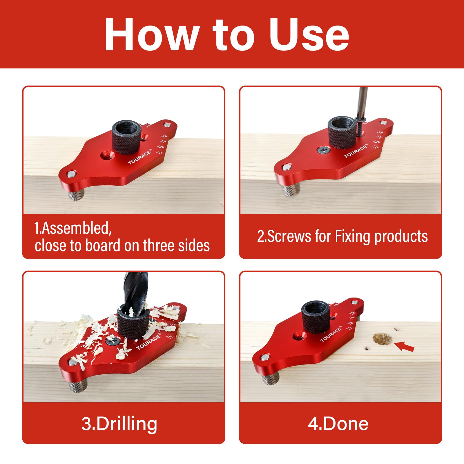 TOURACE Adjustable Drill Jig with Drill Bit for Floating Shelf, Portable Dowel Drill Guide Jig, Biscuit & Plate Joiner Woodworking Tool, Pocket Screw - WoodArtSupply