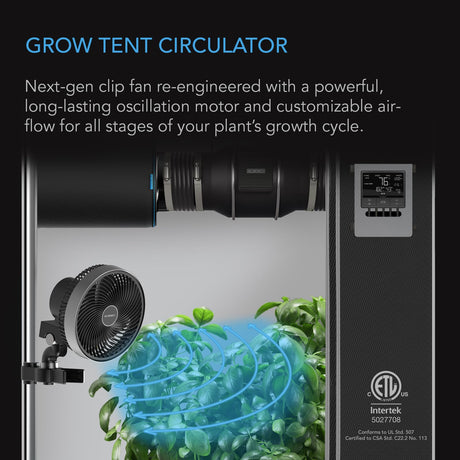 AC Infinity CLOUDRAY S6, Gen 2 Grow Tent Clip Fan 6” with Redesigned Long-Life EC Motor, Custom 10 Dynamic Wind Speeds and 10-Level Oscillation, AC Infinity