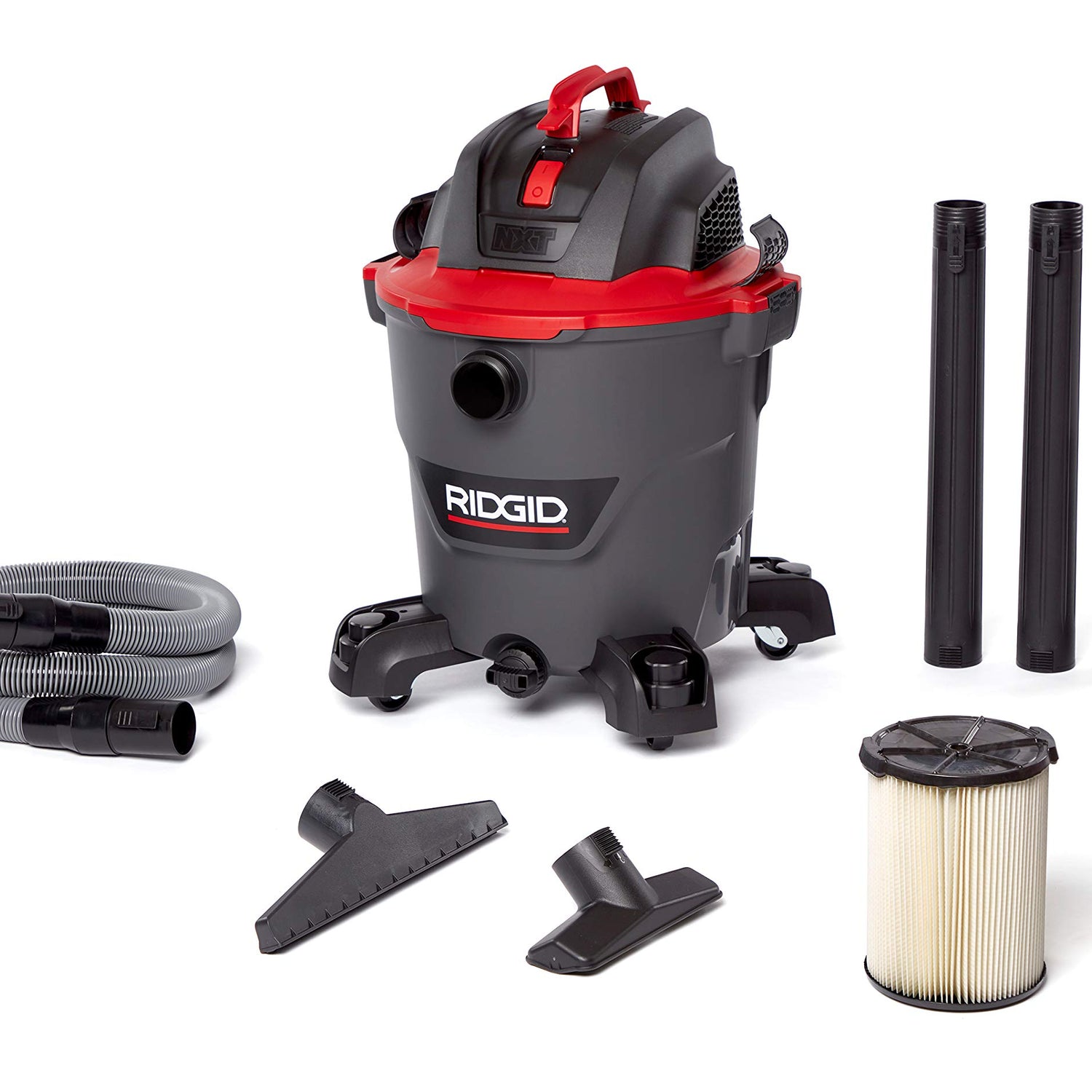 RIDGID 62703 RT1200 NXT 12-Gal. Wet Dry Shop Vacuum with Casters, 5.0 Peak HP Motor, and Pro Locking Hose,Dark Gray and Red RIDGID
