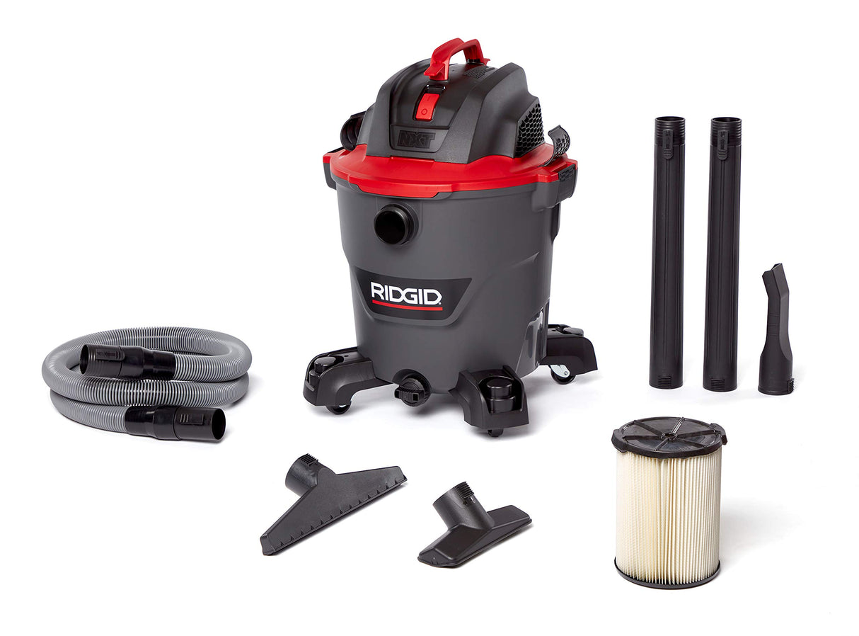RIDGID 62703 RT1200 NXT 12-Gal. Wet Dry Shop Vacuum with Casters, 5.0 Peak HP Motor, and Pro Locking Hose,Dark Gray and Red RIDGID