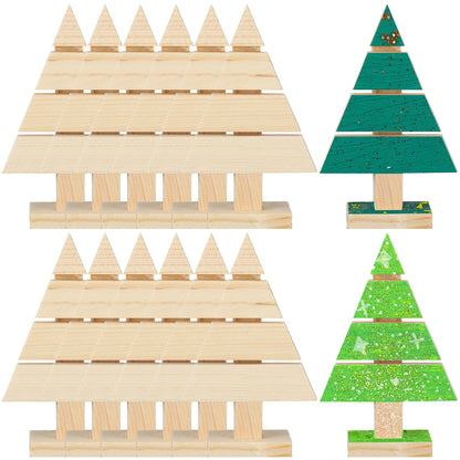 Geetery 12 Pcs Wooden Christmas Tree Standing Unfinished Wood Christmas Tree Pallet Ornaments 4 x 2.6 Blank Rustic Farmhouse Tree Shaped Craft