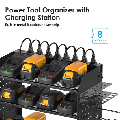 CCCEI Modular Pegboard Rack Power Tool Organizer with Charging Station. 4 Layer Wall Mount Drill Holder, Mechanic Tool Battery Charger Organizer. - WoodArtSupply