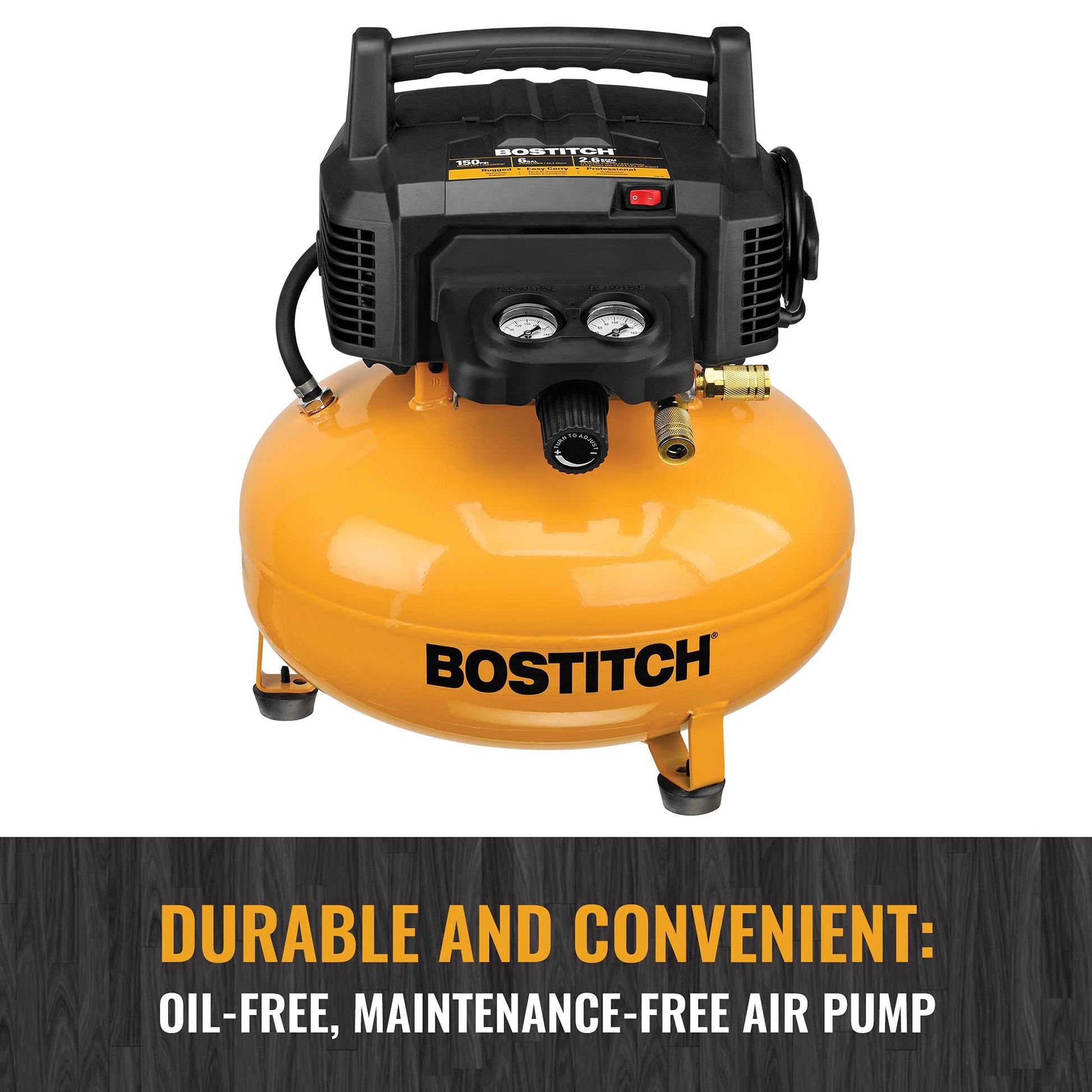 BOSTITCH Air Compressor Kit, Oil-Free, 6 Gallon, 150 PSI (BTFP02012-WPK) - WoodArtSupply