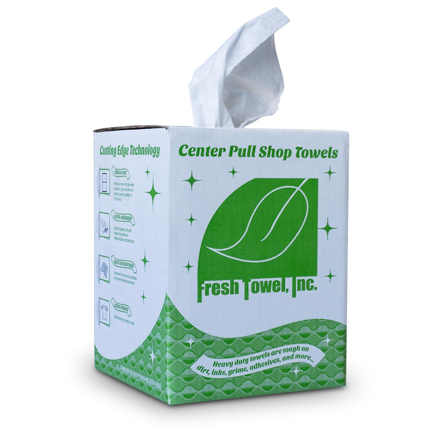 Fresh Towel Ultra Strong Center Pull Shop Towels - (1 Box of 300) Disposable Cleaning Towels - White, 9 x 12 inches - FT500