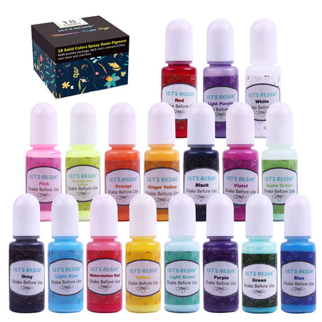 LET’S Resin 18 Colors Epoxy Pigment, Opaque Liquid Resin Colorant Each 0.35oz,Odorless Epoxy Resin Dye Solid Color Liquid Dye for Resin Jewelry DIY LET'S RESIN