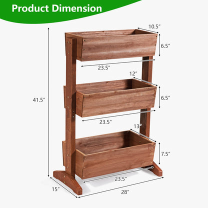 S AFSTAR Wooden Vertical Raised Garden Bed, 3 Tiers Tiltable Elevated Garden Planter w/3 Drainage Container Boxes & Tiltable Planter, Standing