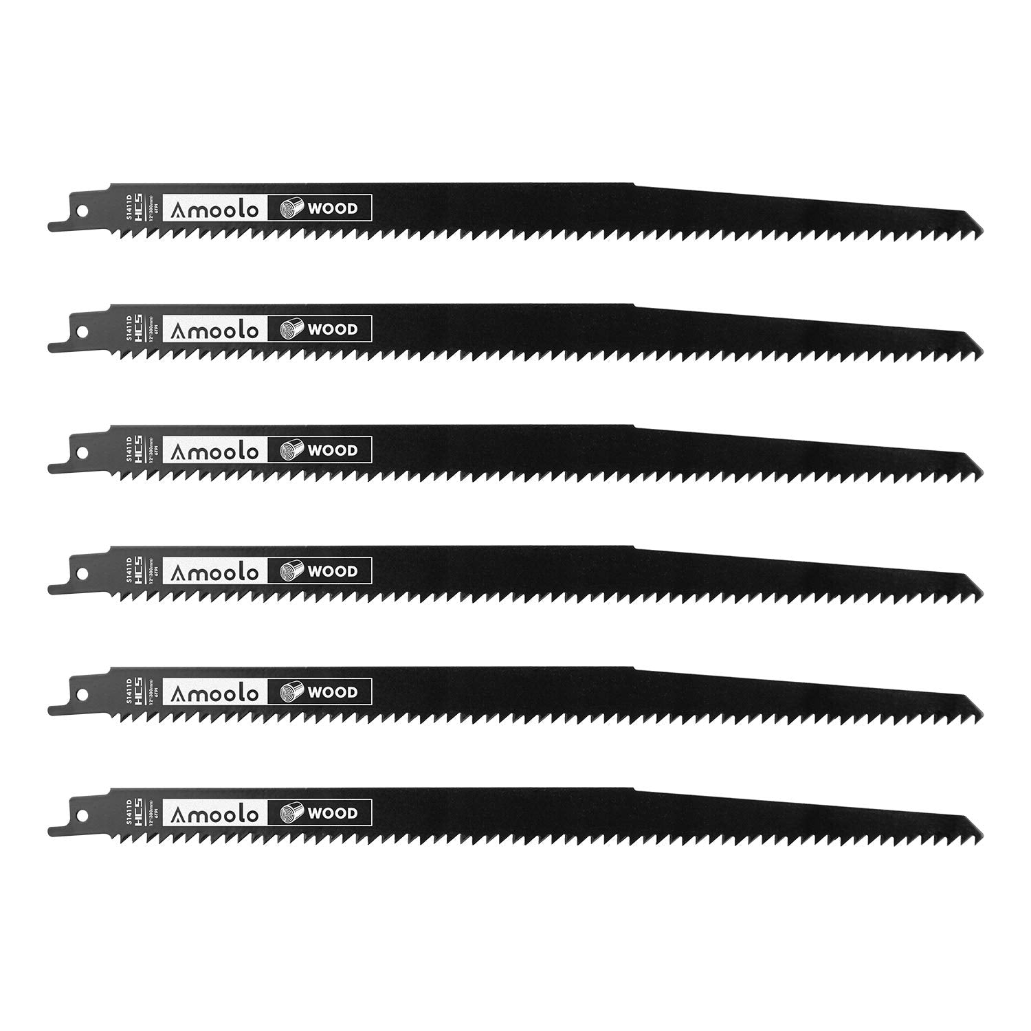 Amoolo Wood Pruning Reciprocating Saw Blade,12 Inch 6TPI Sharp Ground Teeth for Reciprocating/Sawzall Saws/Sabre Saws,6 Pcs Pack Wood Cutting Set amoolo