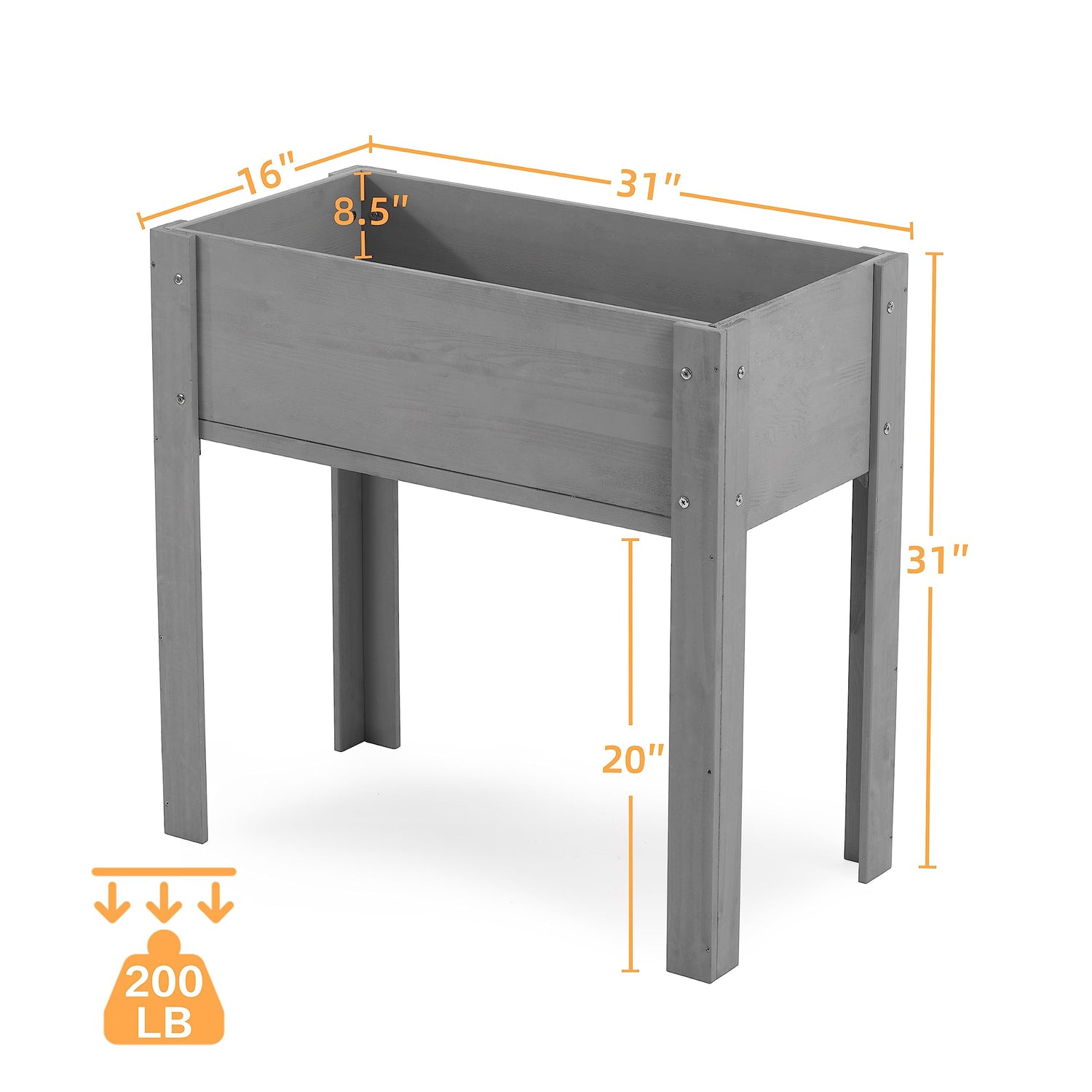 Raised Garden Bed with Legs, 31x16x31'', Outdoor Wood Elevated Planter Box, Grey Cedar, Thick Legs, w/Liner SoliWood