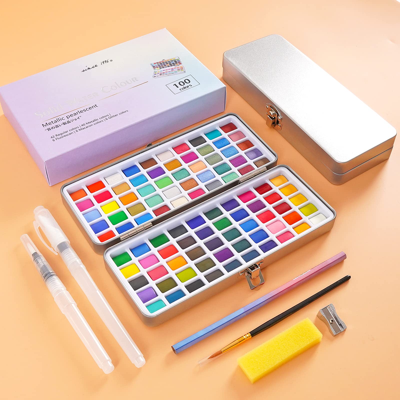  AXEARTE Watercolor Paint Set, 100 Colors in Metal Gift