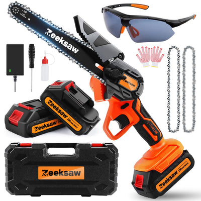 Mini Chainsaw 6 Inch Cordless, Zeeksaw Super Power Hand Chain Saw with Batteries, Electric Mini Cordless Chainsaw Battery Powered, Handheld Small