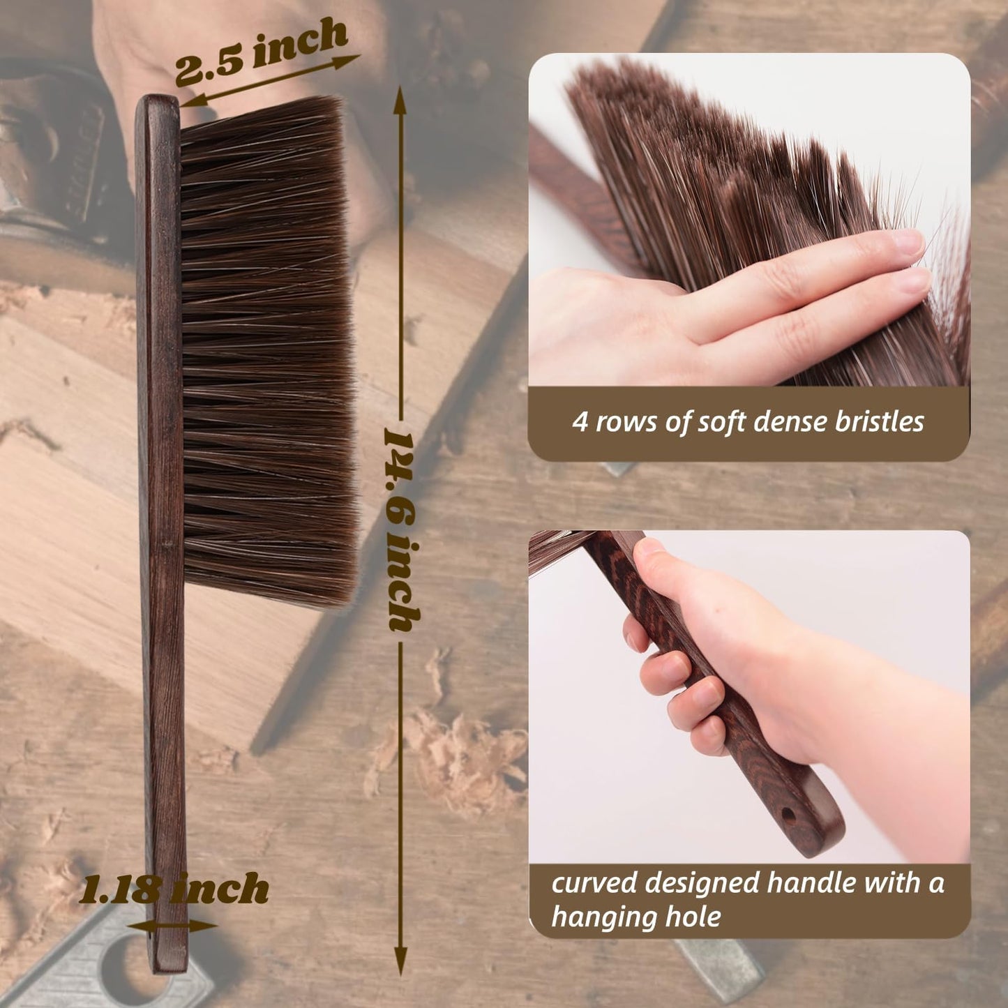 2 Pieces Hand Broom Woooden Dust Brush Bench Brush with Long Wood Handle Whisk Broom Soft Bristle Brush for Clothes Bed Fireplace Sofa Counter Car - WoodArtSupply