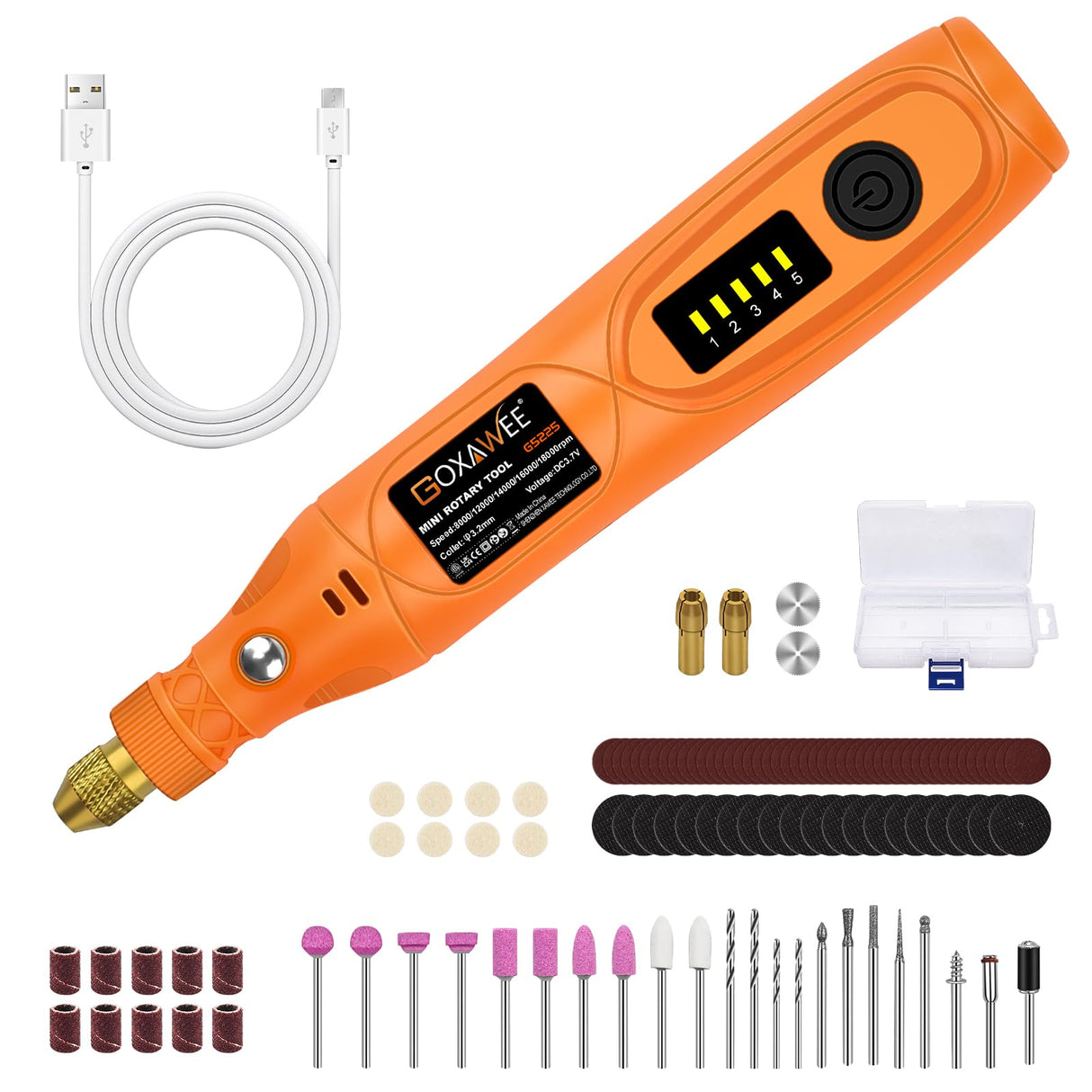 GOXAWEE Mini Cordless Rotary Tool Kit with 105pcs Accessories, USB Charging 5-Speed 18000rpm Multi-Purpose Art Craft Tool with 3.7V Li-ion Battery GOXAWEE