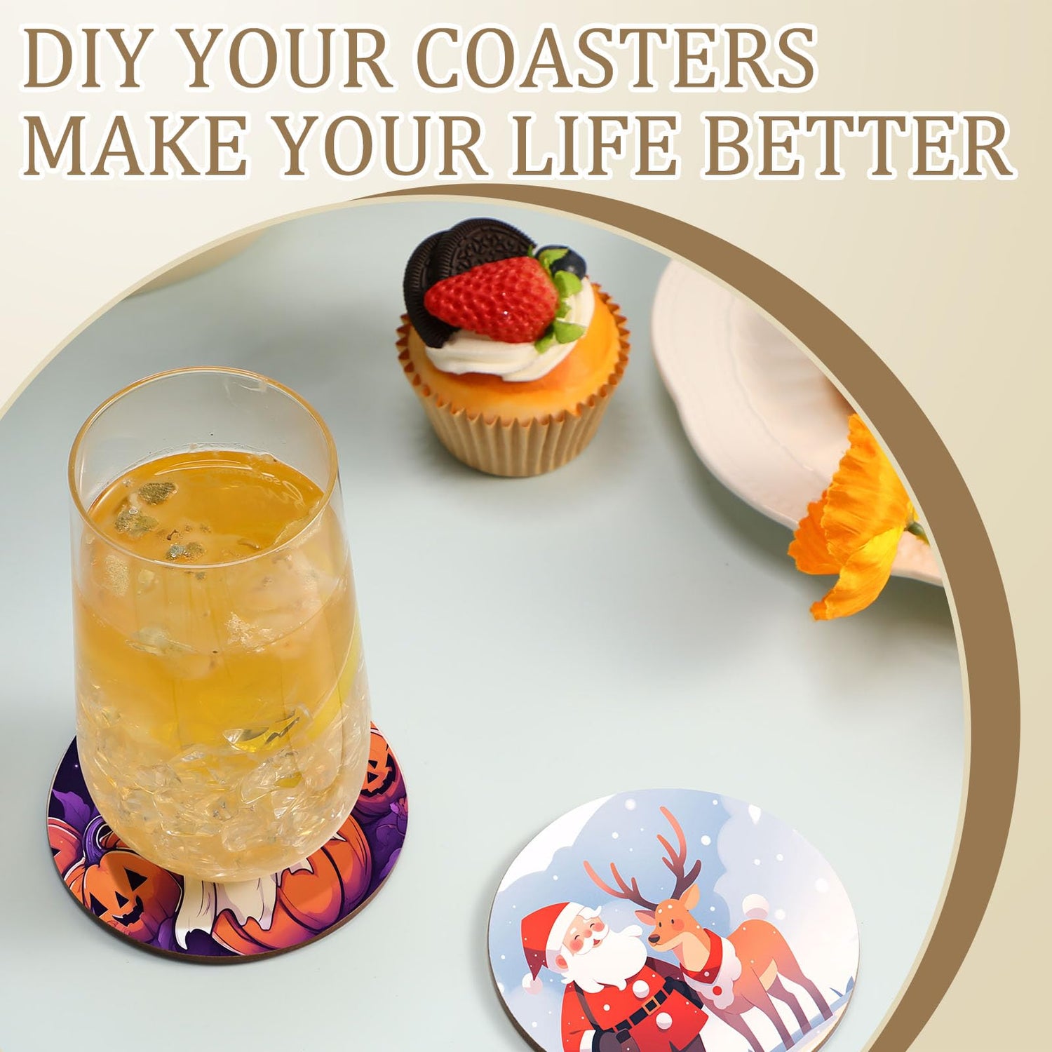 Ziliny 24 Pcs Sublimation Coasters 4 x 4 Inch Hardboard Coaster Cork and MDF Blank Coasters Sublimation Car Coasters Heat Press Parts Accessories for Ziliny