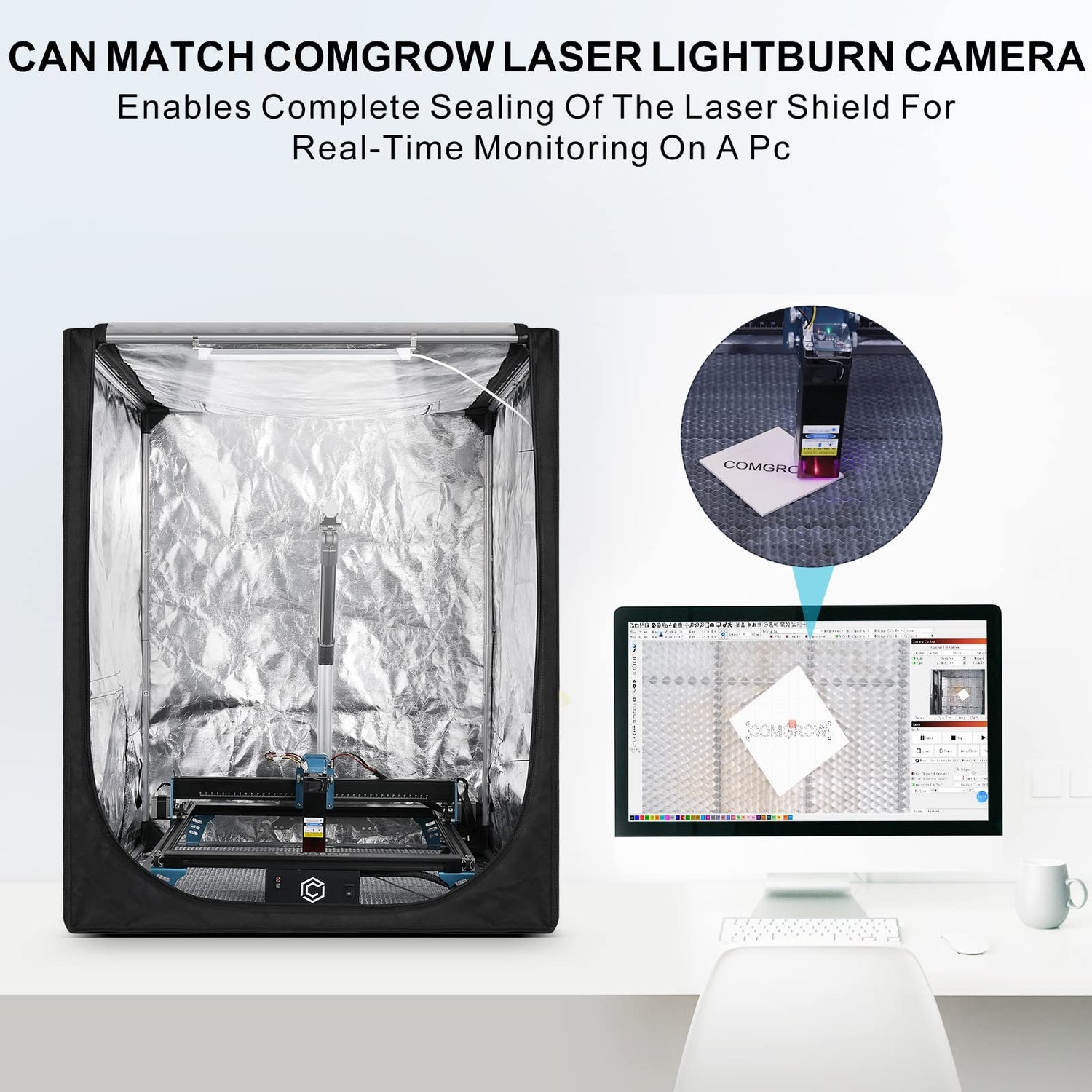 Comgrow 8MP Lightburn Camera Module with Laser Enclosure 750 * 700 * 900 mm for Laser Engraver,Easy to Locate Materials,Batch Engraving,Trace Simple Comgrow