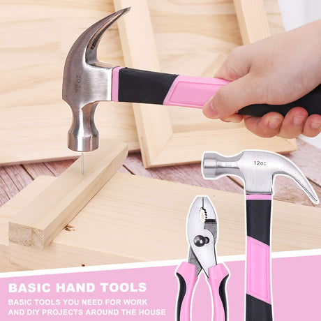 FASTPRO 177-Piece 20V Pink Cordless Lithium-ion Drill Driver and Home Tool Set, Lady's Home Repairing Tool Kit with Drill in Tool Storage Case FASTPRO