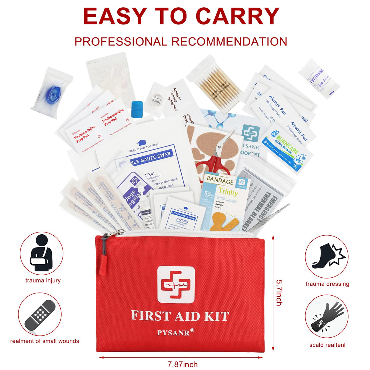PYSANR Small First Aid Kit, 150 Piece with Foil Blanket, Scissors First Aid Bag for Emergency, Home, Camping, Travel, Sports, Office, Outdoor, Car, PYSANR