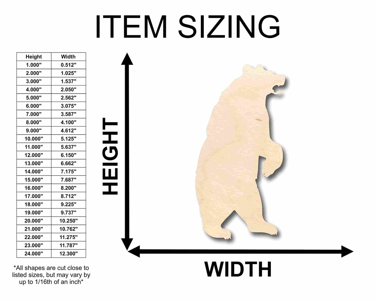 Unfinished Wood Bear Standing Silhouette - Craft- up to 24" DIY 5" / 1/4" 24 Hour Crafts