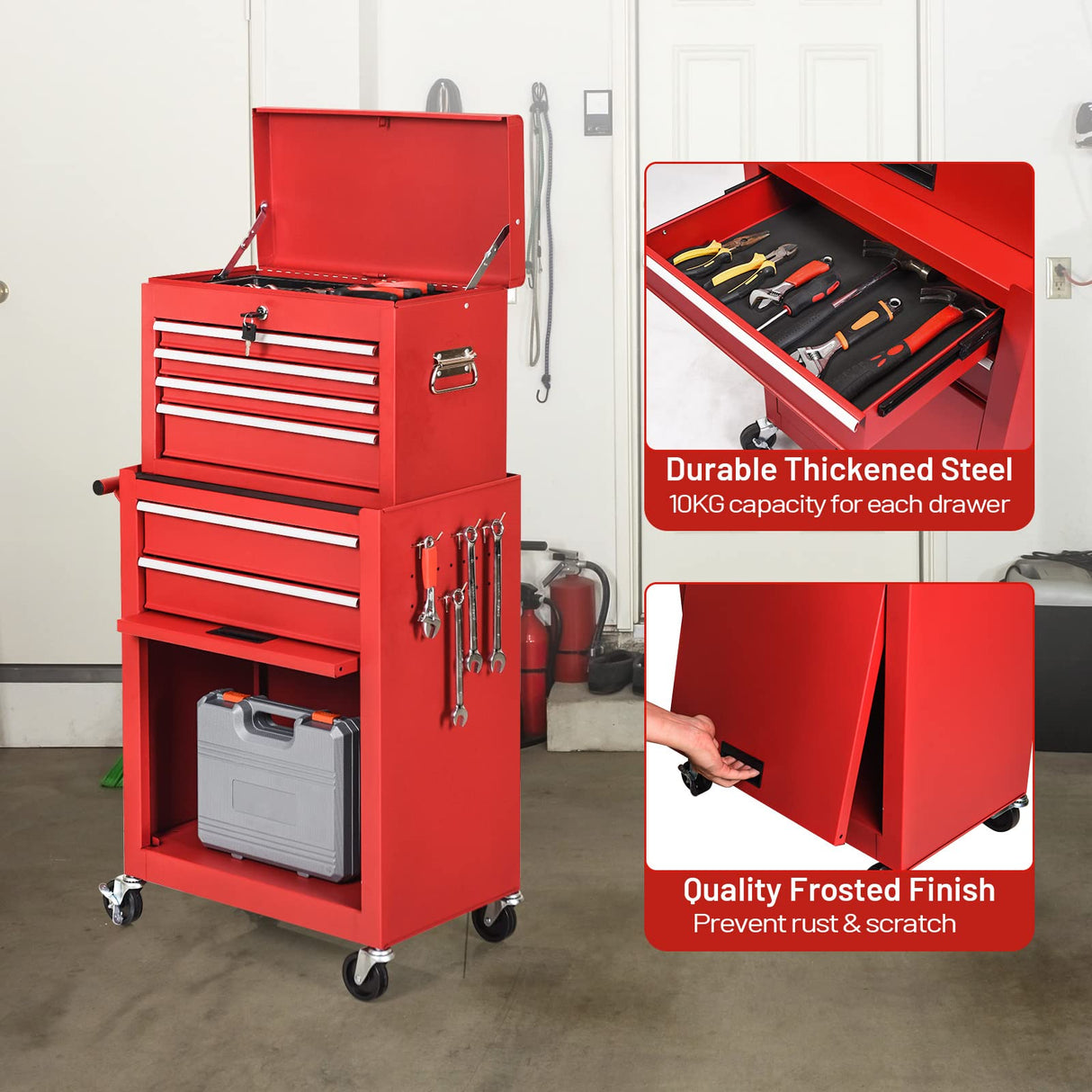 ERGOMASTER 6-Drawers Rolling Tool Chest Cabinet High Capacity Tool Storage Cabinet with Wheels and Locking System, Removable Toolbox Organizer with ERGOMASTER