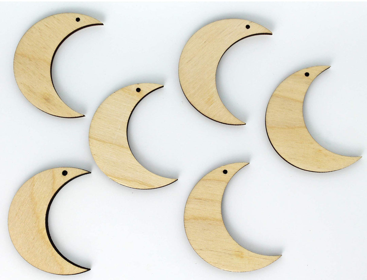 ALL SIZES BULK (12pc to 100pc) Unfinished Wood Laser Cutout Solid Moon Dangle Earring Jewelry Blanks Shape Crafts Made in Texas Texan Wood Crafts
