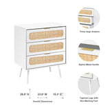 RARZOE 2 Sets of Rattan Nightstand Dresser Chest of 3 Drawers, Rattan Wood Storage Dresser Cabinet Organizer Unit for Bedroom Living Room Closet RARZOE