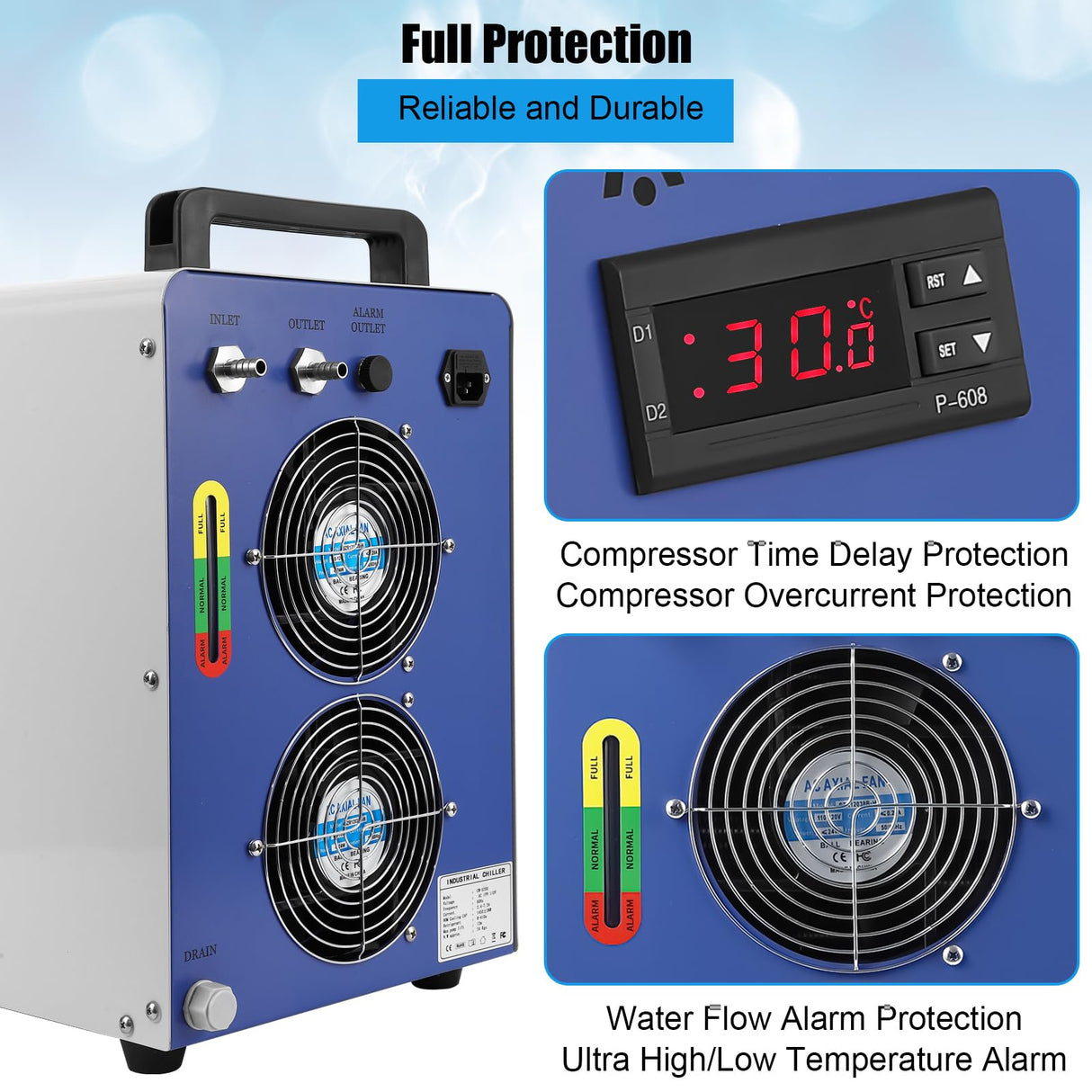 Towallmark Industrial Water Chiller CW5200, 6L Capacity 0.9hp 2.6gpm Water Cooling System for 60W 70W 80W 90W 100W 120W 130W 150W CO2 Laser Engraving Towallmark