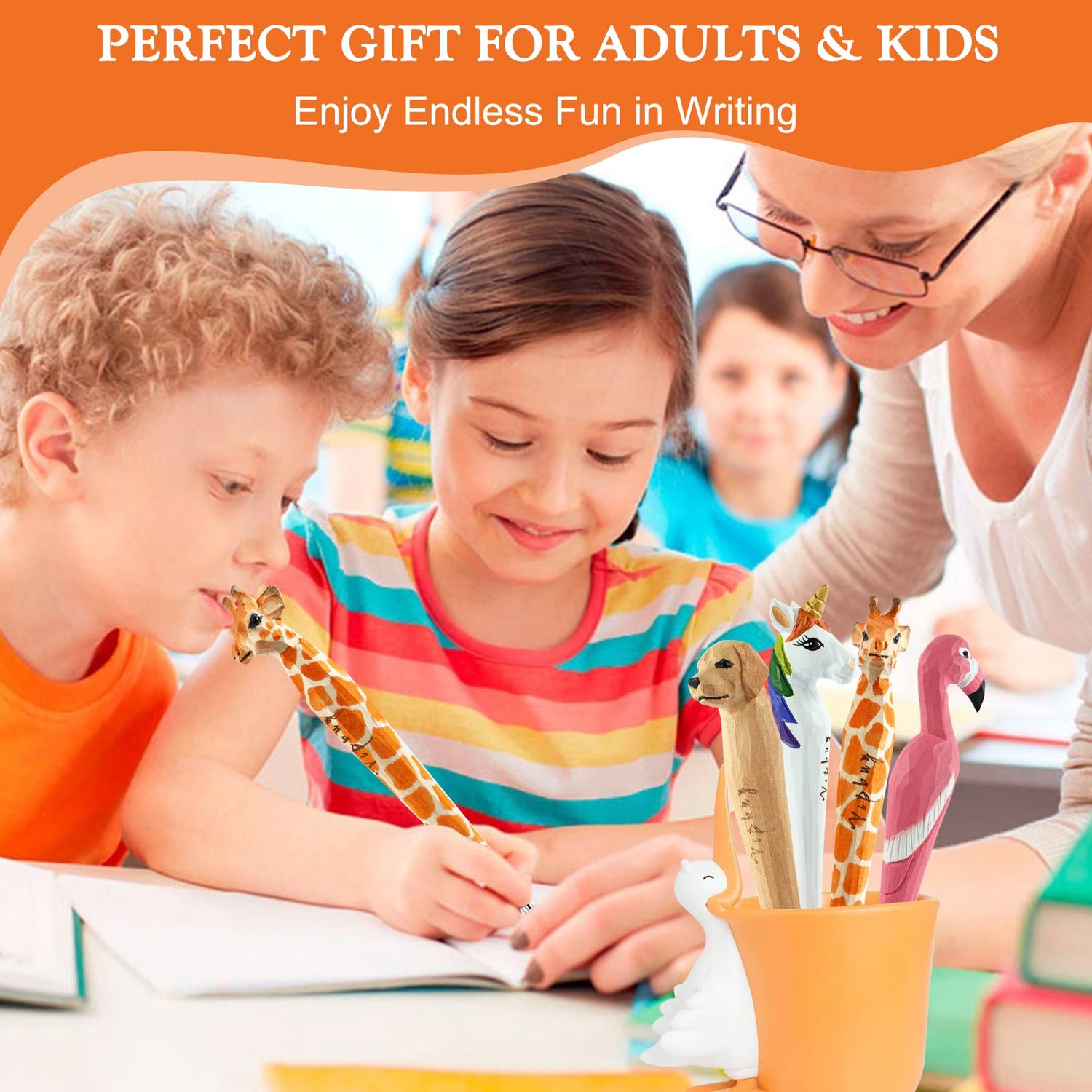 VIPbuy 2 Count 100% Handmade Wood Carved Gel Ink Pens -Novelty Refillable Writing Pens Office School Supplies Birthday Christmas Gift, Giraffe VIPbuy