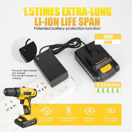 Portable Power Drill Set with 37PCS Drill Bit,21V Cordless Drill Kit with Battery and Charger,Jar-owl Home Tool Kit with Electric Drill,Power Tool jar-owl