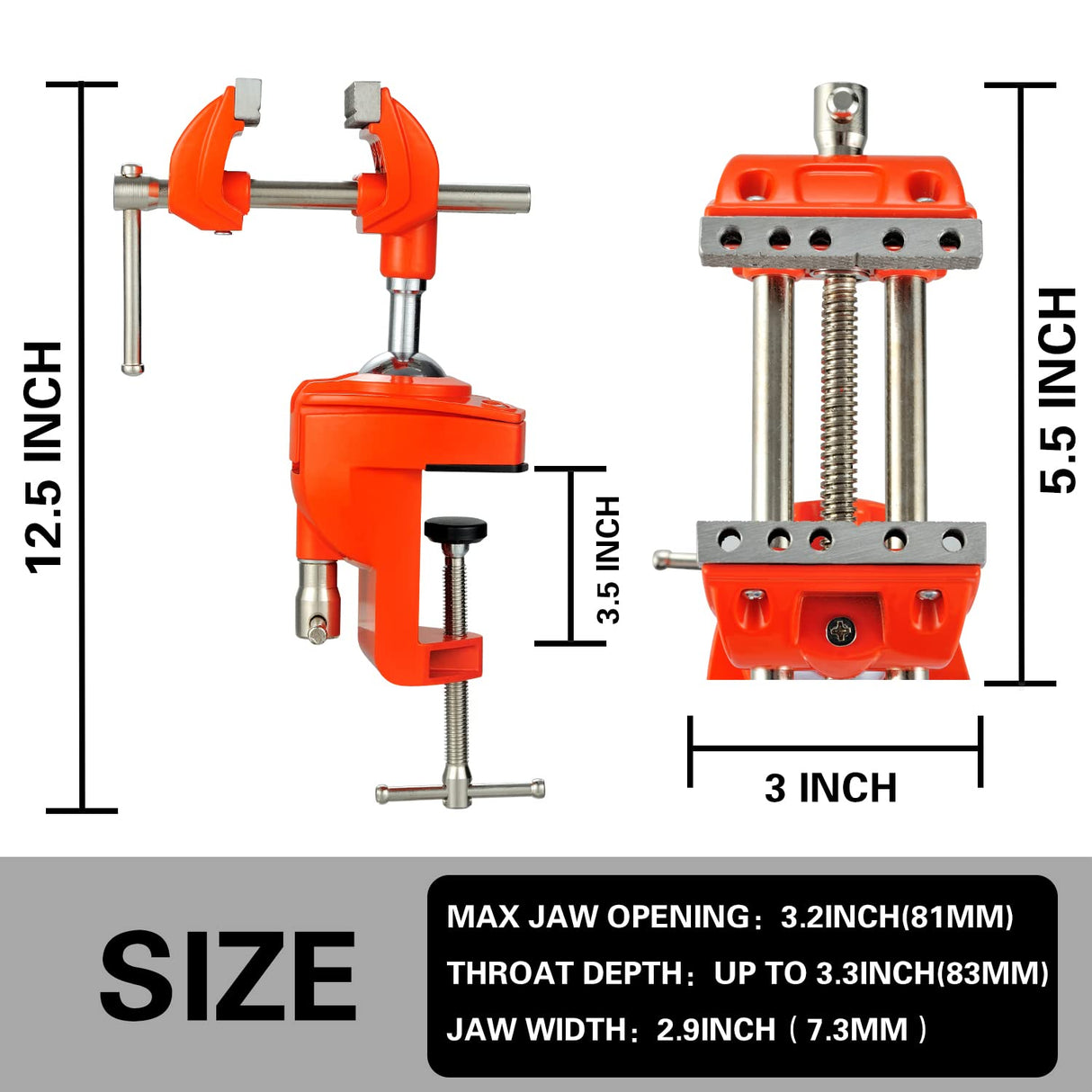 MAXMAN Clamp Bench Vise with Post Universal 8 Inch Woodworking Vise 360° Heavy Duty Cast Steel Table Clamp Vise with Swivel Base for Workbench DIY MAXMAN