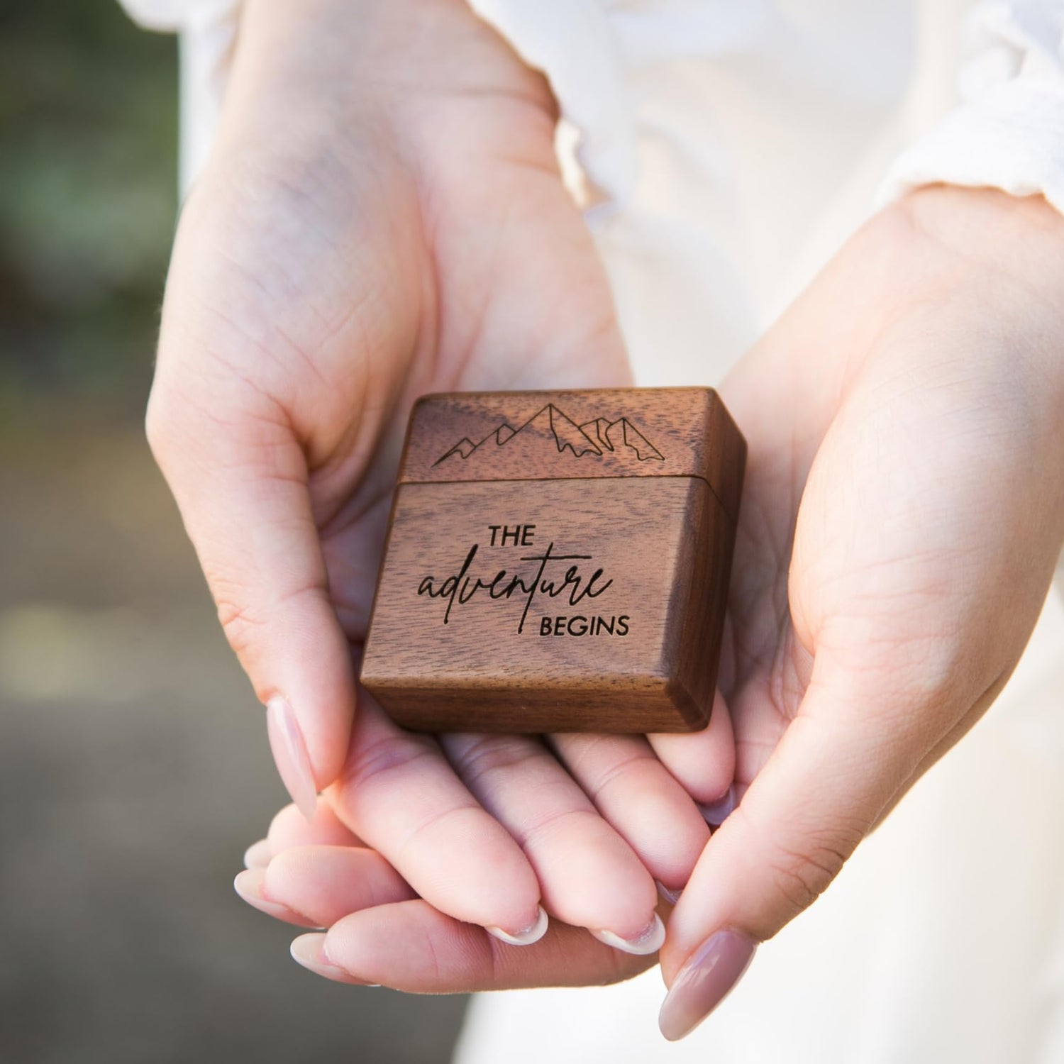 MUUJEE Slim Engagement Ring Box - Engraved Wooden Ring Box for Wedding Ceremony Engagement Proposal, Ring Bearer Box, Christmas Birthday Gift Ideas MUUJEE