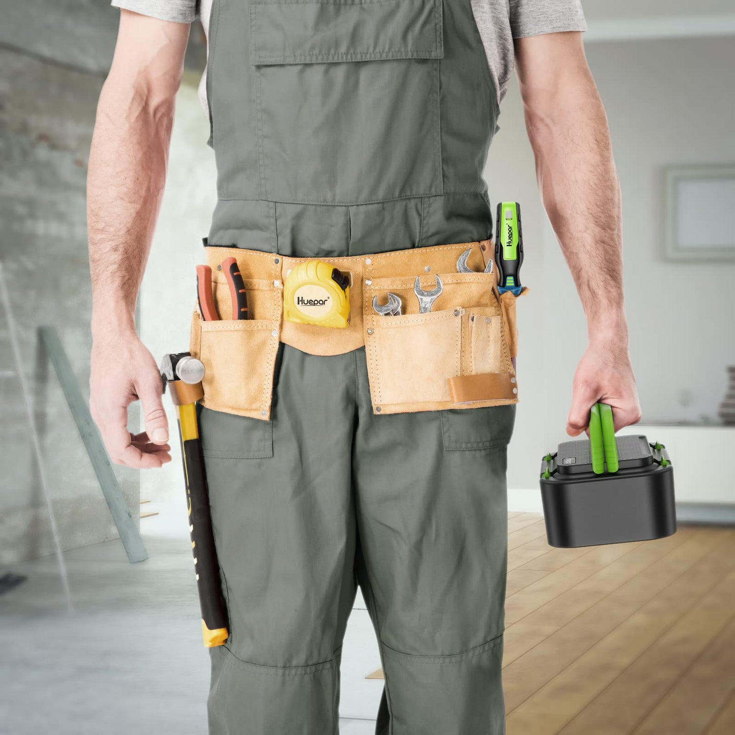 Huepar 3x360 Green Cross Line Laser Level with Pulse Mode, Li-ion Battery, Hard Case Huepar