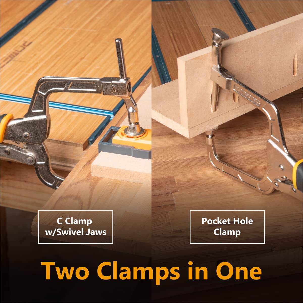 POWERTEC 71745 Two Way Pocket Hole Right Angle Clamp Plier Tools, 12 Inch C Clamps for Pocket Hole Joint Assembly, Woodworking & Welding, 2 PK POWERTEC