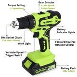 FASTPRO 177-Piece 20V Cordless Lithium-ion Drill Driver and Home Tool Set, Household Repairing Kit with in Storage Case, Green FASTPRO