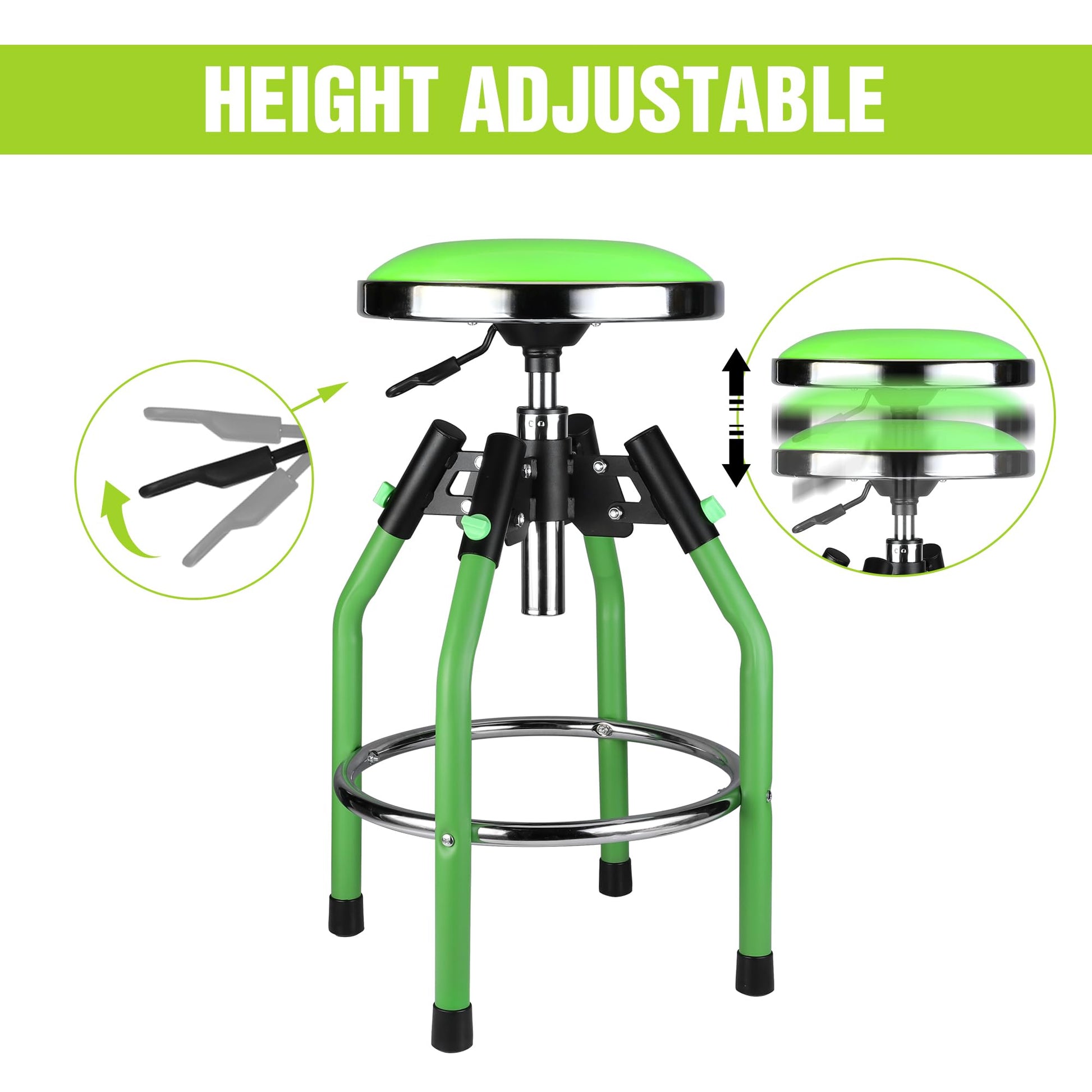 WORKPRO Garage Bar Stool, Heavy Duty Adjustable Hydraulic Shop Stool, 29in to 33. 86in, 330-Pound Capacity, Green - WoodArtSupply