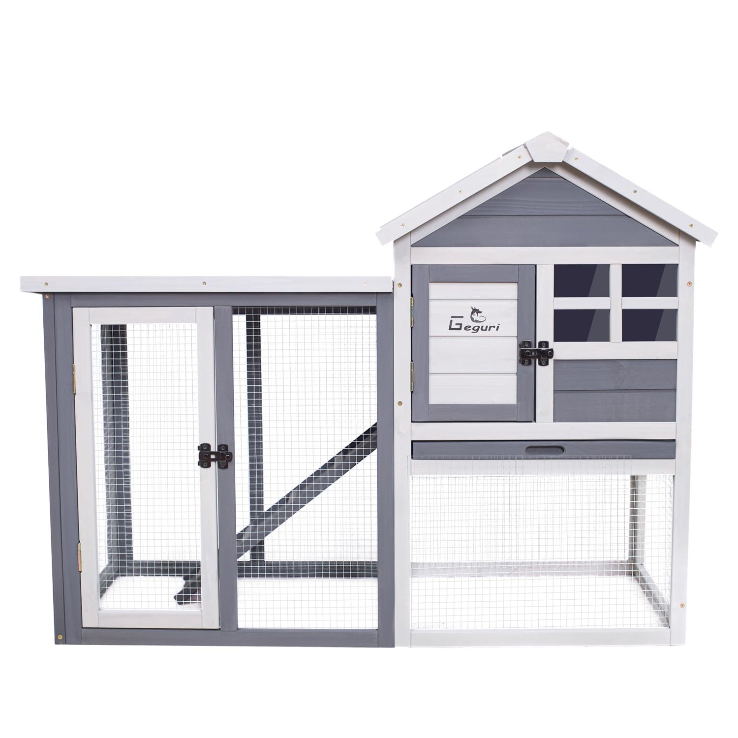GEGURI Rabbit Hutch Indoor Rabbit Cage Outdoor, Chicken Coop Bunny Cage with Waterproof Roof, Pull Out Tray, Predator-Resistant Fencing GEGURI