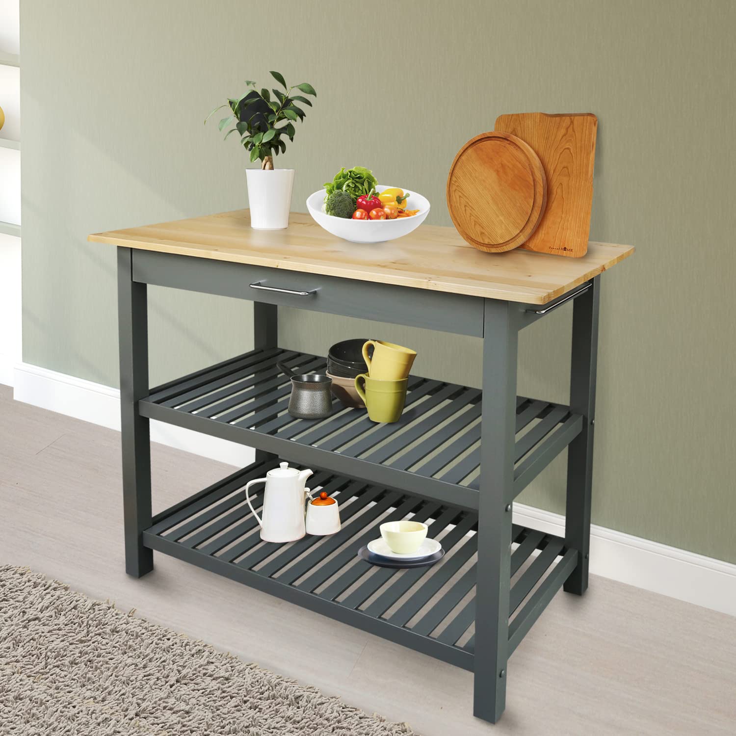 Casual Home Solid Hardwood Top, Slate Gray, 40" W (373-932) Kitchen Island - WoodArtSupply