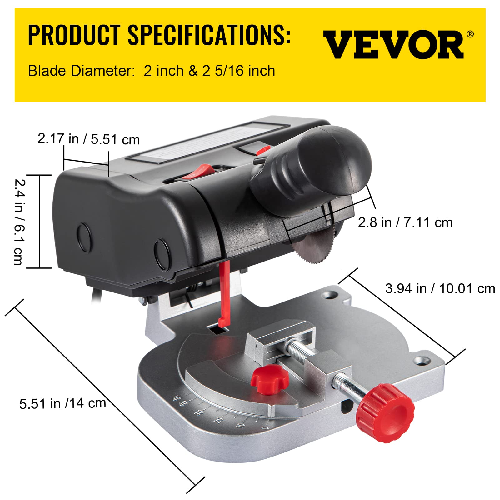 VEVOR Mini Miter Cut-off Chop Saw, Two 2-5/16" Blade of Steel and Resin with 1/2inch Cutting Depth, 0-45° Benchtop Miter Saw for Copper, Aluminum, - WoodArtSupply