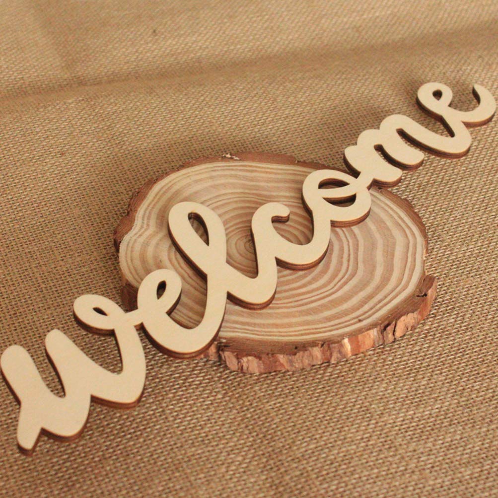 NUOBESTY Wooden Welcome Sign Cutout Unfinished Wood Letter Sign Farmhouse Front Door Sign with Ropes DIY Block Words Plaque for Easter Wreath NUOBESTY
