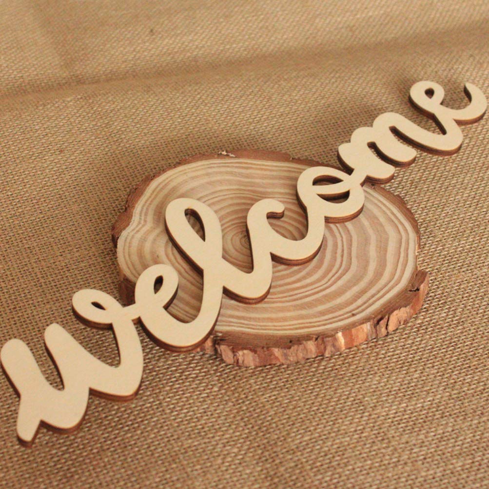 NUOBESTY Wooden Welcome Sign Cutout Unfinished Wood Letter Sign Farmhouse Front Door Sign with Ropes DIY Block Words Plaque for Easter Wreath